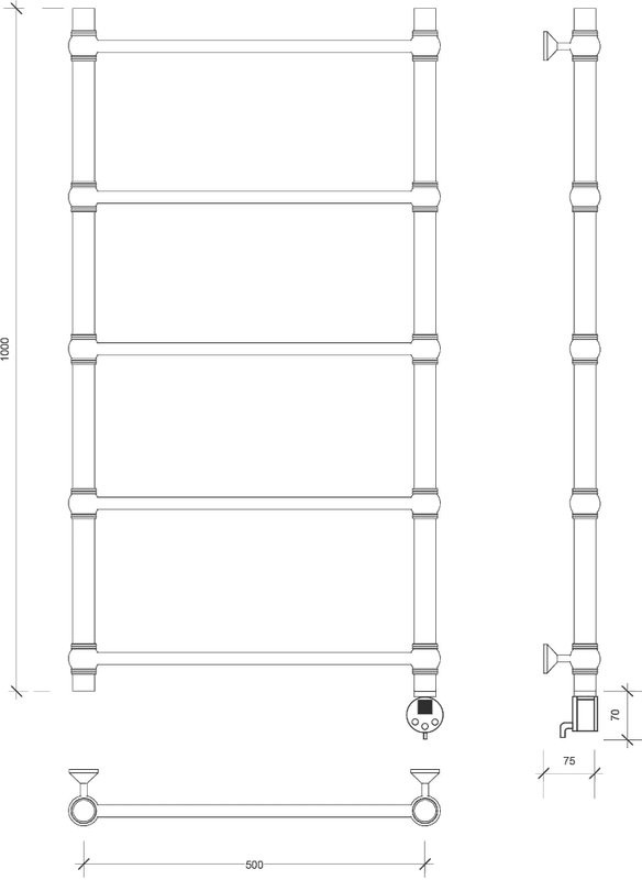 Полотенцесушитель электрический Secado Флоренция 1 100x55 см, подключение справа, глянцевый хром, лесенка