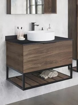 Тумба с раковиной Comforty Порто 75 подвесная, темнно-коричневый дуб, с раковиной Comforty 9110