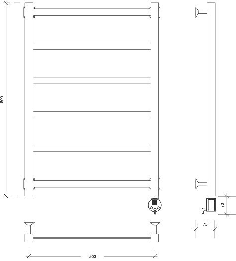 Полотенцесушитель электрический Secado Корсико 1 , 80x55 см, подключение справа, матовый черный, лесенка