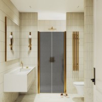 Душевая дверь в нишу Maybahglass MGD-444-3 99 см, профиль матовое золото, стекло графит матовый