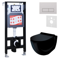 Комплект Унитаз подвесной Esbano Garcia ESUPGARCB черный глянец + Инсталляция Fram + Кнопка ESINMTP21ST