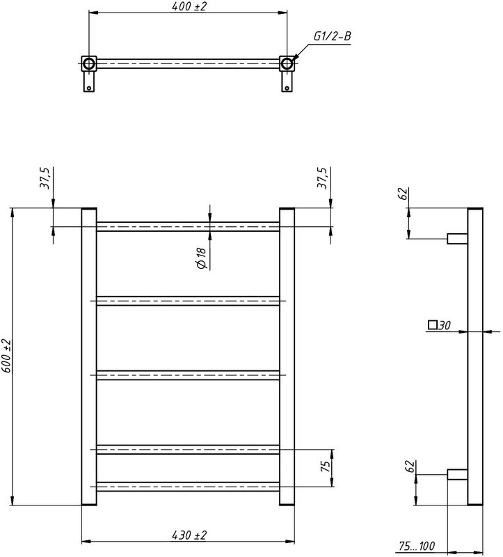 Полотенцесушитель водяной Grota Simple 60x43, RAL9005 черный матовый
