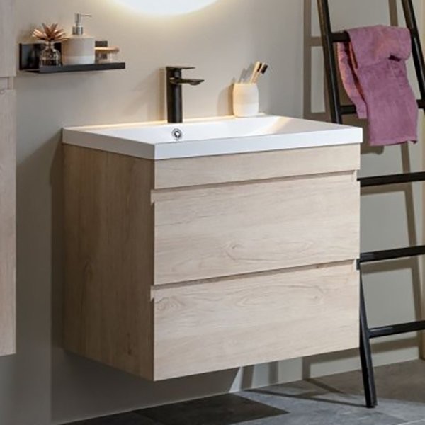 Тумба с раковиной Aquanet Нота new 60 подвесная, дуб светлый