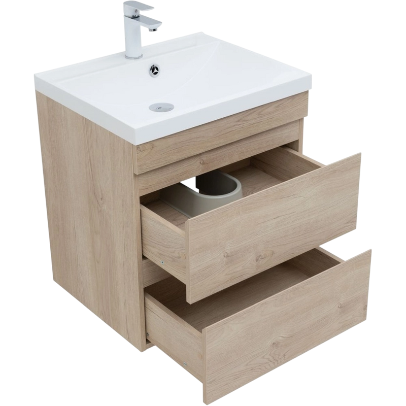 Тумба с раковиной Aquanet Нота new 60 подвесная, дуб светлый