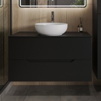 Тумба с раковиной Orange Line 100 подвесная, 2 ящика, матовая черная с раковиной B07-420W
