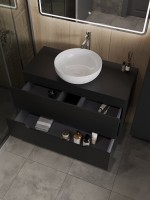 Тумба с раковиной Orange Line 100 подвесная, 2 ящика, матовая черная с раковиной B07-420W