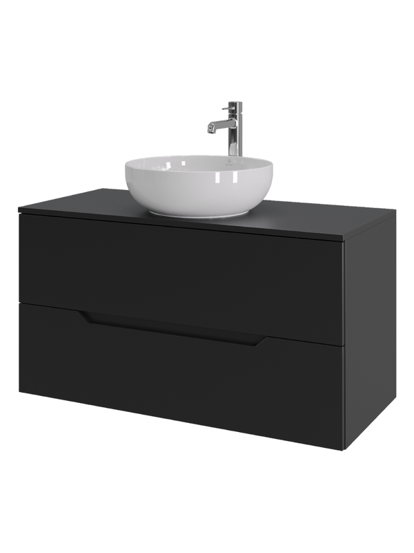 Тумба с раковиной Orange Line 100 подвесная, 2 ящика, матовая черная с раковиной B07-420W