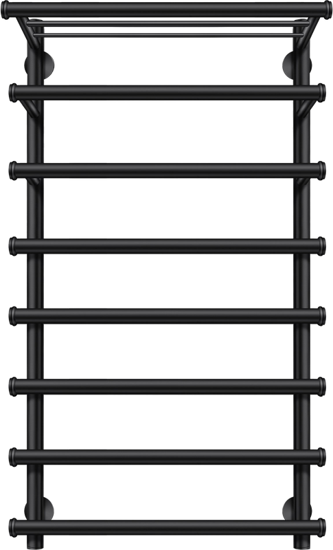 Полотенцесушитель водяной Secado Турин 6 100x55 см, матовый черный, лесенка, с полкой