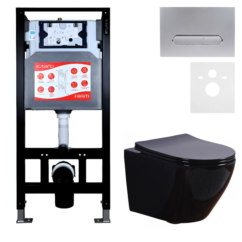 Комплект 3 в 1 Унитаз подвесной Esbano Azalea ESUPAZALB + Инсталляция Fram + Кнопка ESINOVL17MC цвет матовый хром
