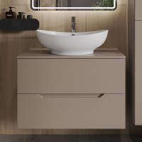 Тумба с раковиной Orange Line 80 подвесная, 2 ящика, матовый латте с раковиной B08-585w