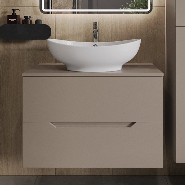 Тумба с раковиной Orange Line 80 подвесная, 2 ящика, матовый латте с раковиной B08-585w