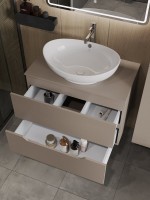 Тумба с раковиной Orange Line 80 подвесная, 2 ящика, матовый латте с раковиной B08-585w