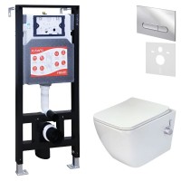 Комплект 3 в 1 Унитаз подвесной Esbano ESWBLEONWN + Инсталляция Fram + Кнопка ESINOVL17SC цвет глянцевый хром