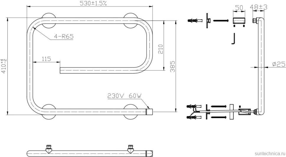 Полотенцесушитель электрический Bauedge E AF0037 53x41 черный матовый