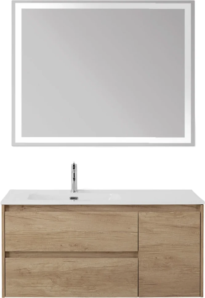 Мебель для ванной комнаты BelBagno Kraft 100 L, 2 ящика, дверца, rovere nebrasca nature