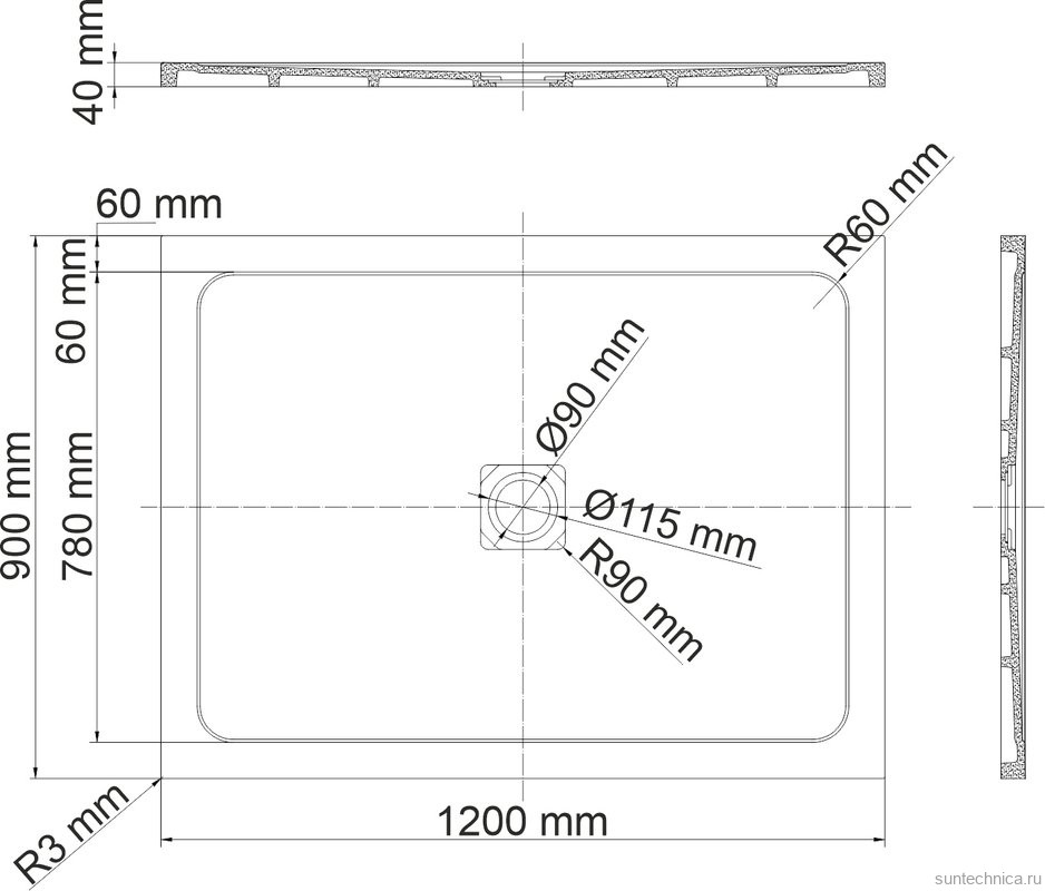 Поддон для душа Wasserkraft Dinkel 58T07 120x90, с сифоном