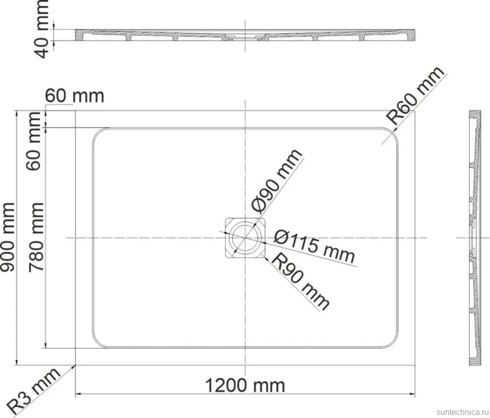 Поддон для душа Wasserkraft Dinkel 58T07 120x90, с сифоном