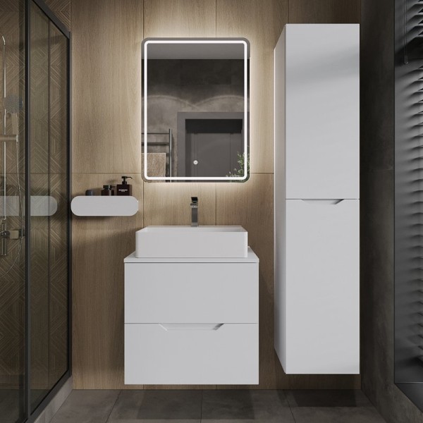 Мебель для ванной комнаты Orange Line 60 подвесная, 2 ящика, матовая белая с раковиной B04-500W