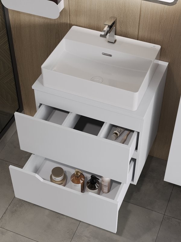 Мебель для ванной комнаты Orange Line 60 подвесная, 2 ящика, матовая белая с раковиной B04-500W