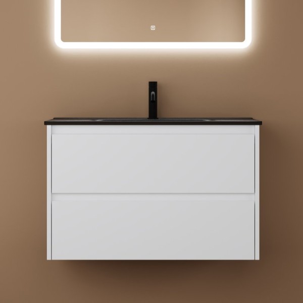 Тумба с раковиной Sancos Libra 80 см белый глянец, черная раковина