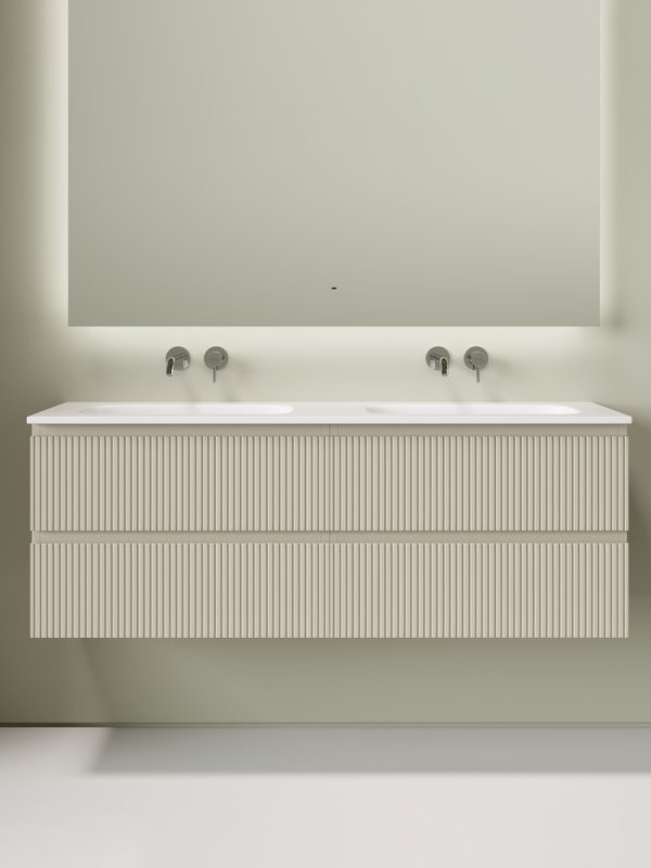 Тумба с раковиной Sancos Snob T 70 beige soft, 2 шт, раковина Ceramicanova Grace CN7022wx с двумя чашами, без отверстий под смеситель