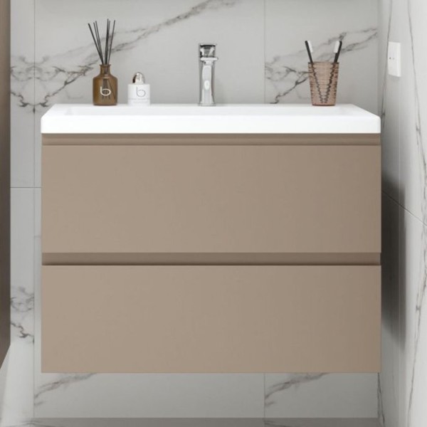 Тумба с раковиной Art&Max Bianchi 75 подвесная, капучино матовый, белая раковина