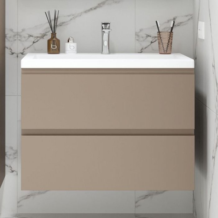 Тумба с раковиной Art&Max Bianchi 75 подвесная, капучино матовый, белая раковина