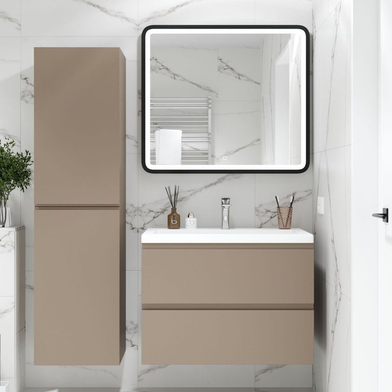 Тумба с раковиной Art&Max Bianchi 75 подвесная, капучино матовый, белая раковина