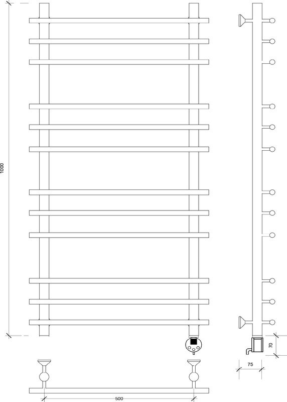 Полотенцесушитель электрический Secado Турин Плюс R 105x60 см, подключение справа, бронза, лесенка, латунь