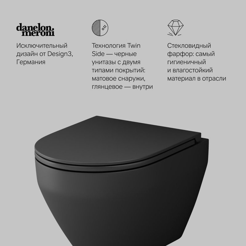 Унитаз подвесной AM.PM Spirit V2.0 FlashClean с микролифтом, черный матовый