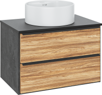 Тумба с раковиной Runo Мальта 70 подвесная, дуб, черная, раковина Sole 40