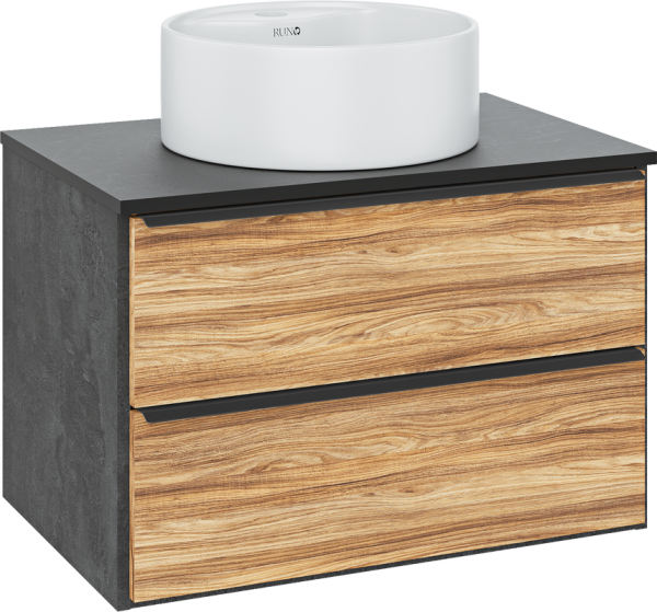 Тумба с раковиной Runo Мальта 70 подвесная, дуб, черная, раковина Sole 40