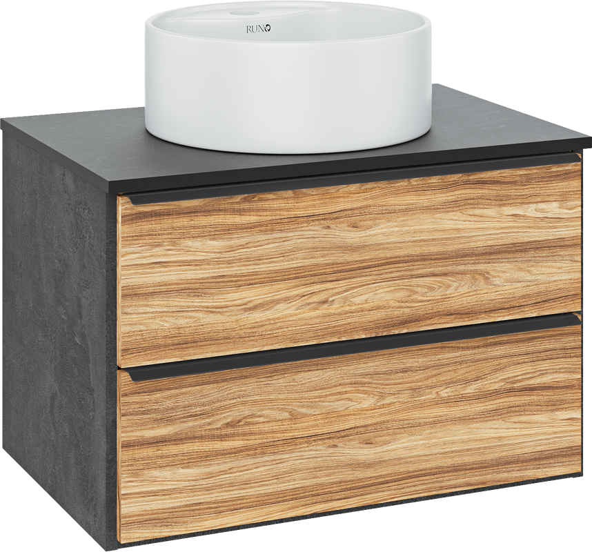 Тумба с раковиной Runo Мальта 70 подвесная, дуб, черная, раковина Sole 40