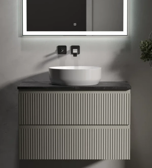Тумба с раковиной Sancos Snob R 80 см, beige soft, столешница черный мрамор, раковина CN6022