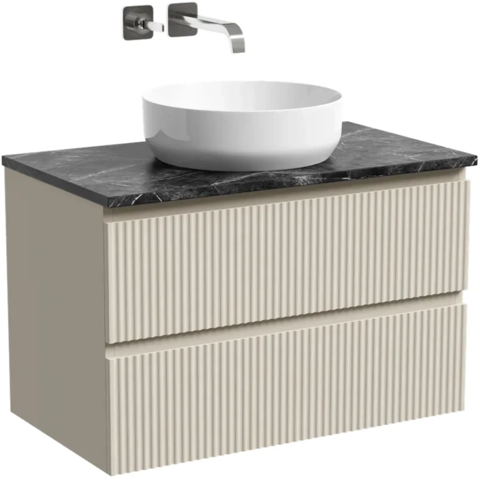 Тумба с раковиной Sancos Snob R 80 см, beige soft, столешница черный мрамор, раковина CN6022