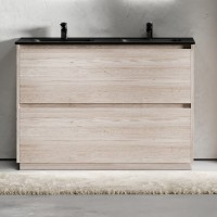 Тумба с раковиной Sancos Libra Floor 120 двойная черная раковина CN7004MB, дуб галифакс натуральный