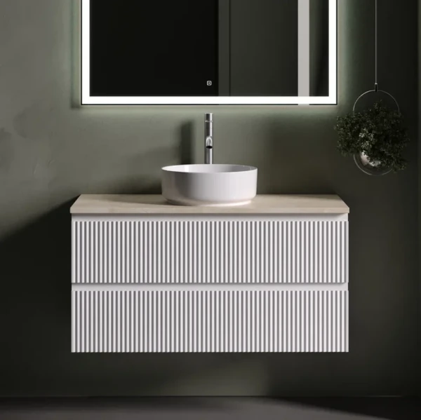 Тумба с раковиной Sancos Snob R 100 см, bianco, столешница бежевая, раковина CN5001