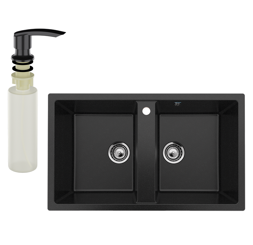 Мойка кухонная Ulgran U-708 308 черная + дозатор U-02 ультра-черный