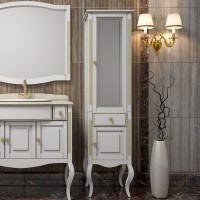 Шкаф пенал для ванной Opadiris Лаура 45 R белый золотая патина