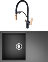 Комплект Мойка Omoikiri Daisen 78-BL черная + Смеситель Lemark Bronx LM3761BLR черный/золото с гибким изливом