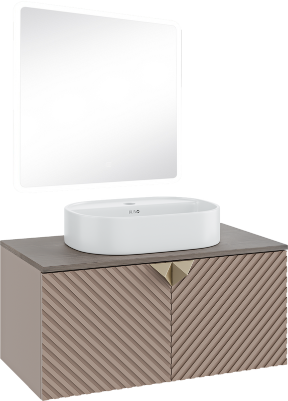 Мебель для ванной комнаты Runo Андорра 85 кашемир серый, дуб какао, раковина Nuovo 50