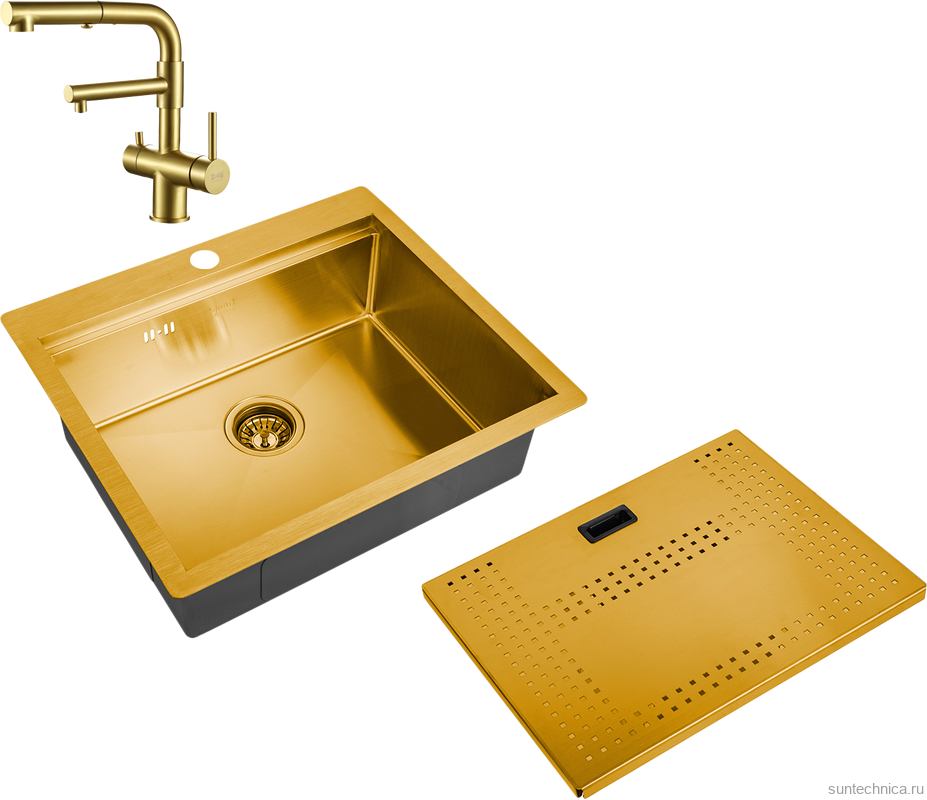 Комплект Мойка Zorg Master N-5952 Bronze + Смеситель Sanitary SZR-3216 Bronze бронза