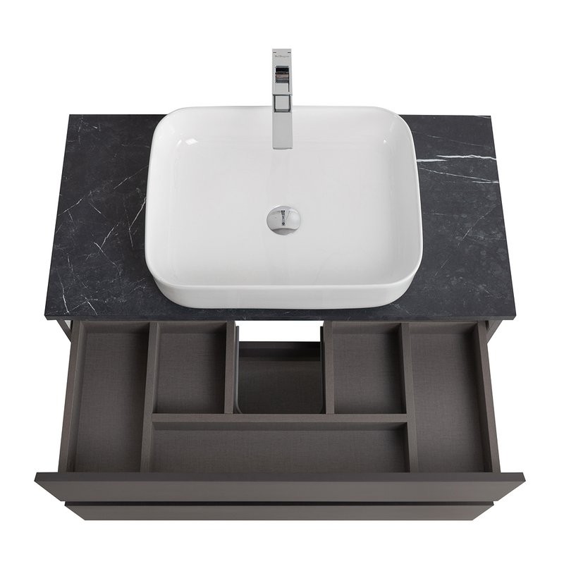 Тумба под раковину со столешницей BelBagno Kraft 90 подвесная, матовая темно-серая, столешница kep-90-mno