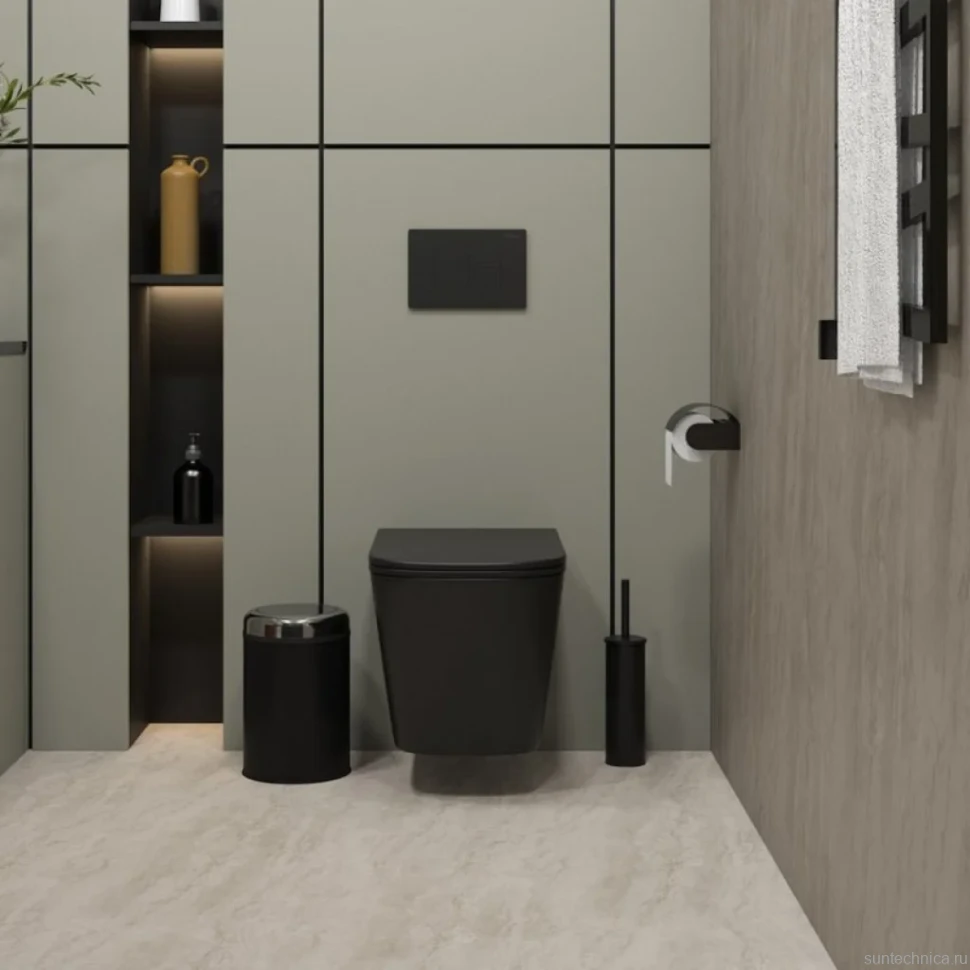 Унитаз подвесной Teymi Helmi S T40302MB с микрофлитом, безободковый, черный матовый