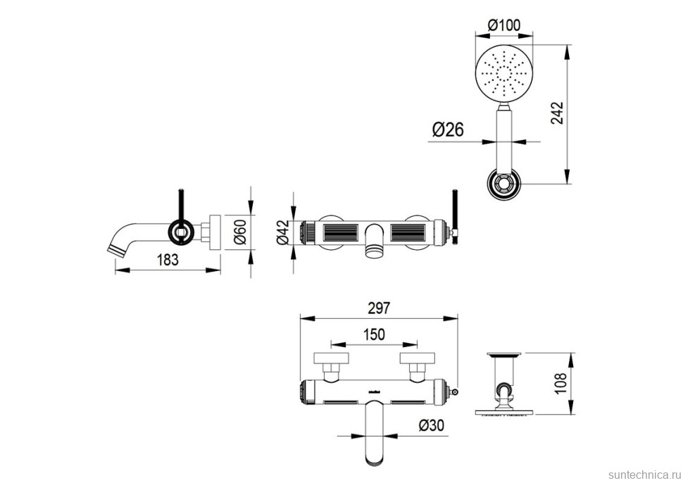Смеситель для ванны с душем Boheme Eterna 173-MG matt gold