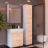 Шкаф пенал для ванной Lemark Combi дуб кантри, белый глянцевый