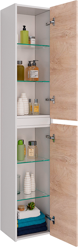 Шкаф пенал для ванной Lemark Combi дуб кантри, белый глянцевый