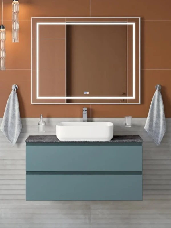 Мебель для ванной комнаты BelBagno Kraft 100 подвесная, матовая голубая, столешница kep-100-grn, раковина BB1304