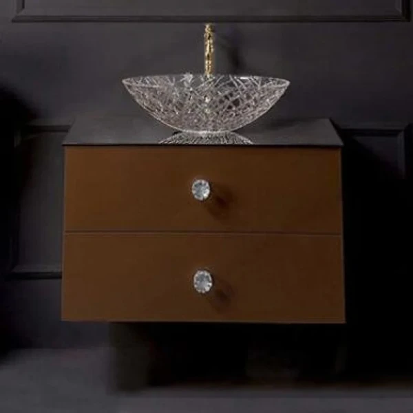 Тумба с раковиной Armadi Art NeoArt 80 шоколад с ручками Crystal золото