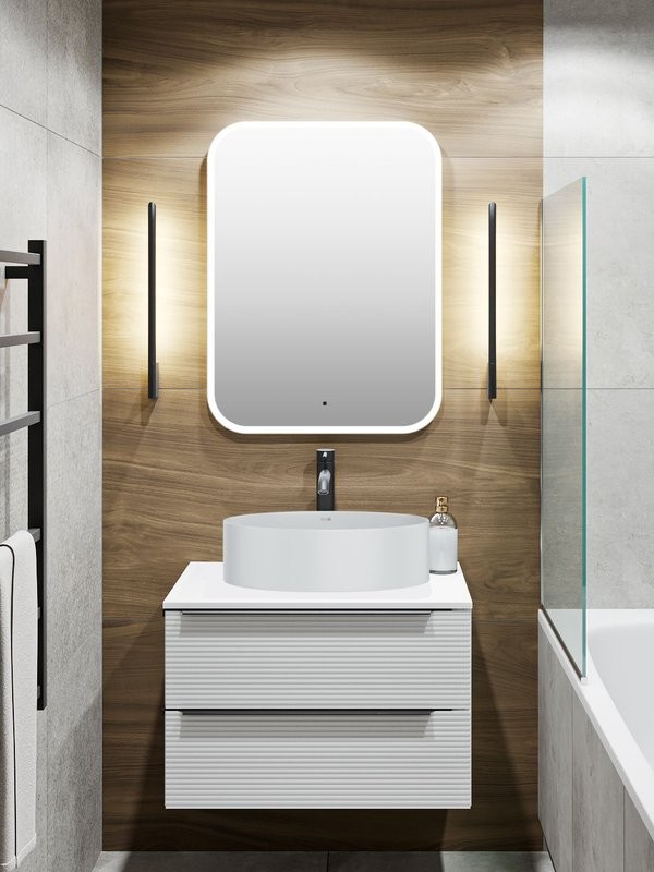 Мебель для ванной комнаты Runo Орлеан 60 подвесная, матовая белая, белый глянец